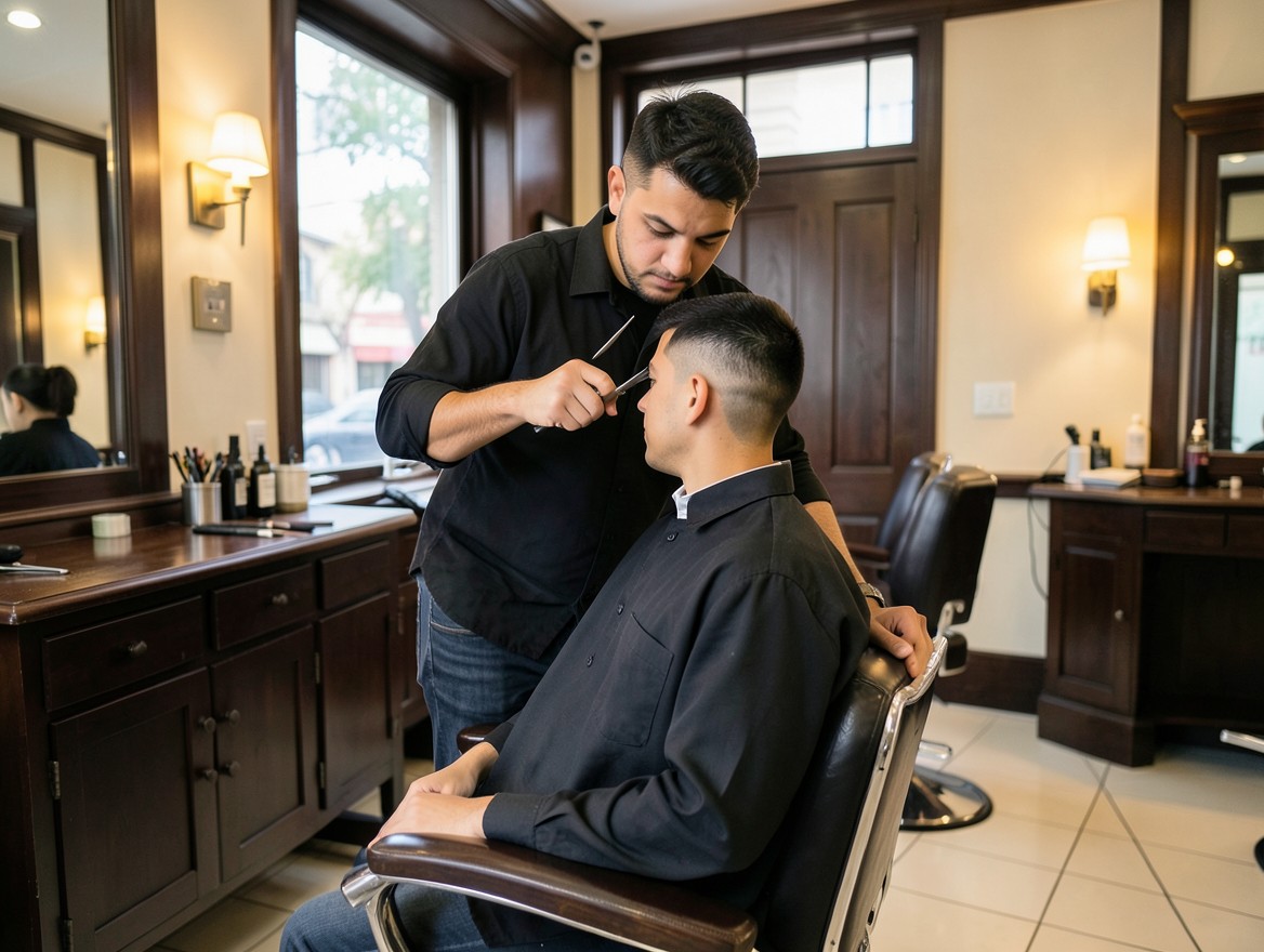 Barbero realizando un corte degradado